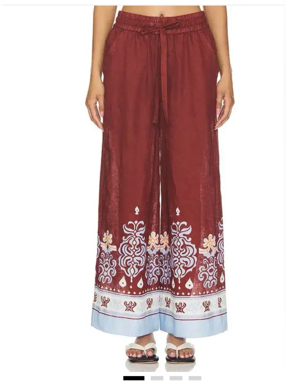 A.L.C. Womens Emmett 100% Linen Wide Leg in Syrah & Sky Blue Pants. Size XL